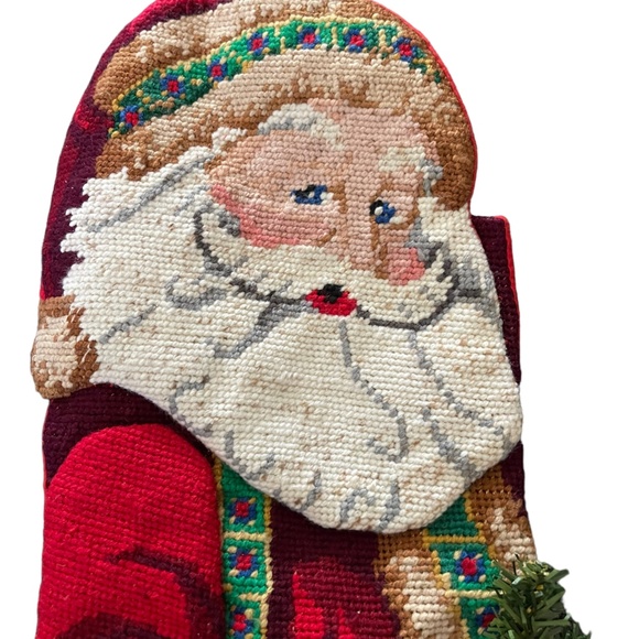 Santa Claus with Tree Christmas Stocking 17.5" L  x 7" W. Red, Green, White - Picture 3 of 7